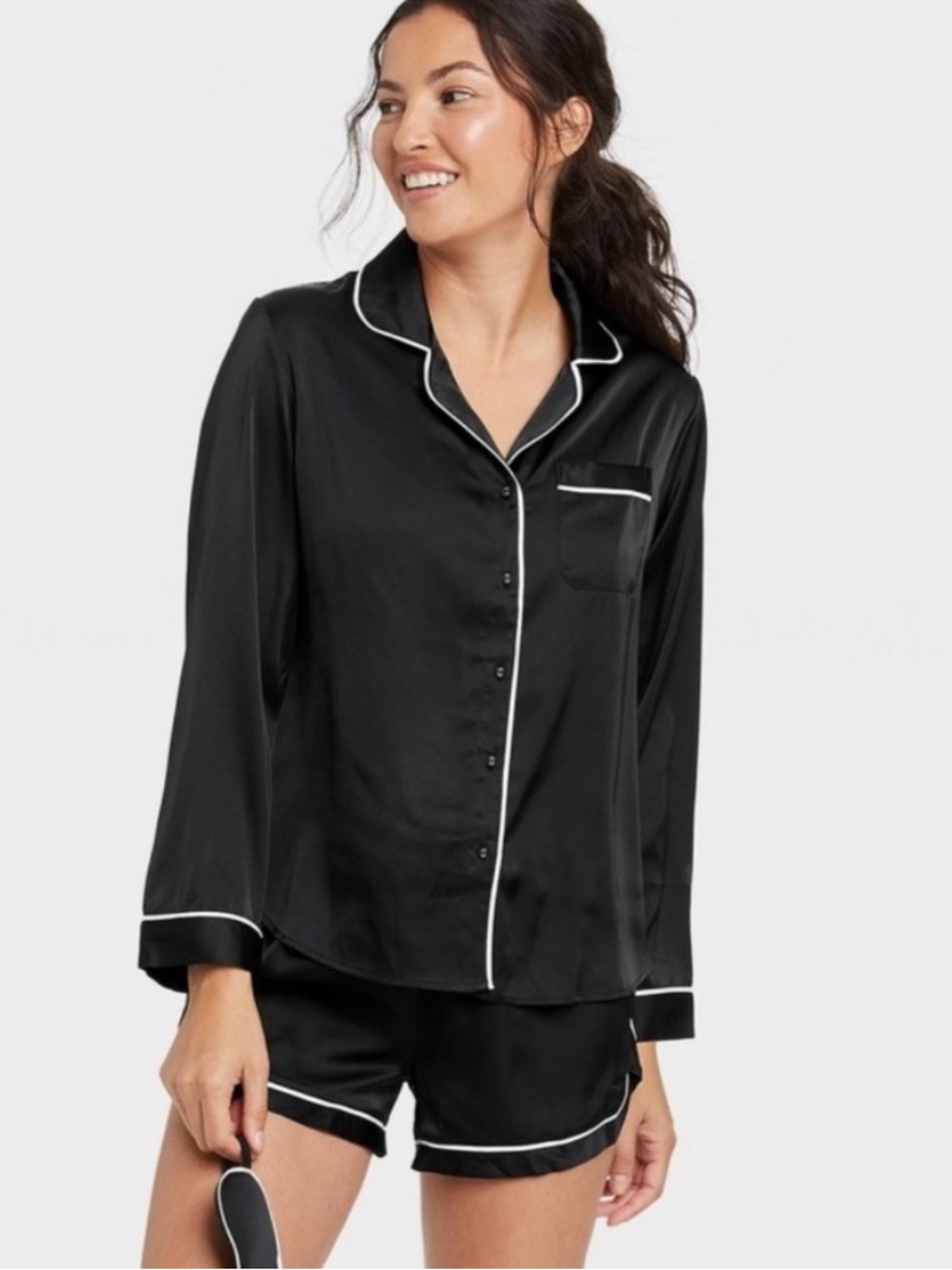 Stars Above Black Satin Pajama Set